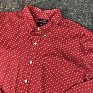 Saddlebred Easy Care Red Small Print Button Down Shirt Mens XL